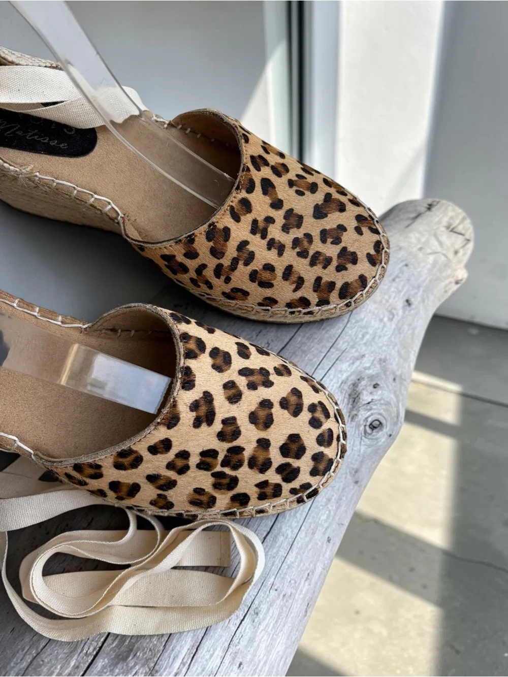 Coconuts by Matisse Leopard Print Espadrille Wedge with Cream Ankle Tie